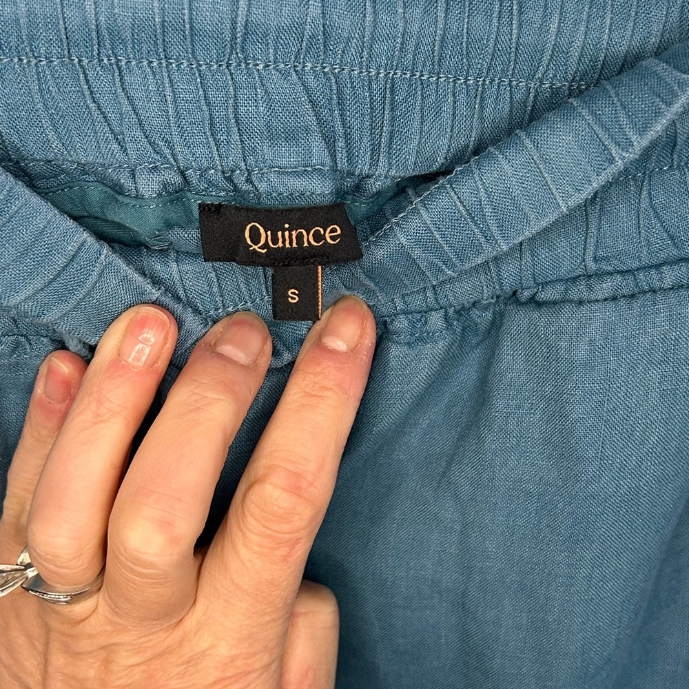 QUNICE TEAL 100% LINEN PULL ON PANTS SIZE SMALL - Picture 6 of 9